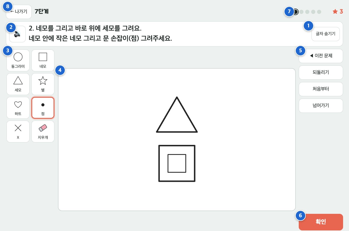 게임 화면: 번호가 붙은 각 부분